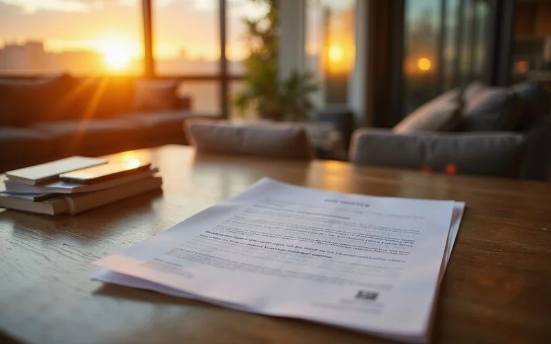 Bank statements and an offer letter on a wood table