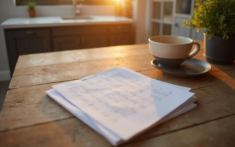 Calendar and lease paperwork on a wood counter