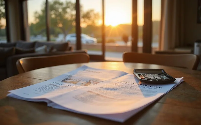 Leasing brochure and a calculator on a wood table