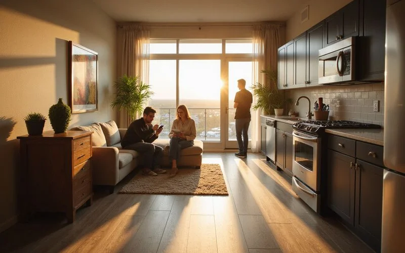Two apartment interiors compared in warm afternoon light