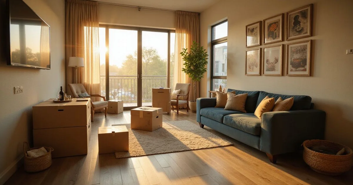 Move-in-ready furnished Houston apartment in warm golden-hour light