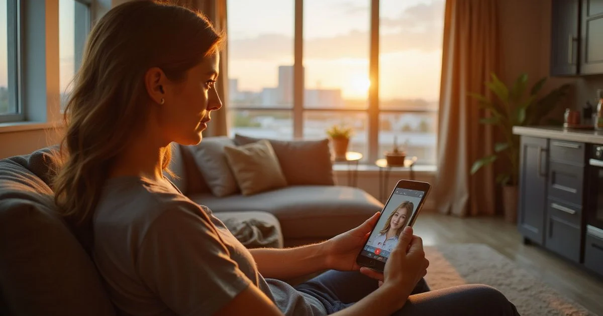 Renter touring a Houston apartment remotely on a video call