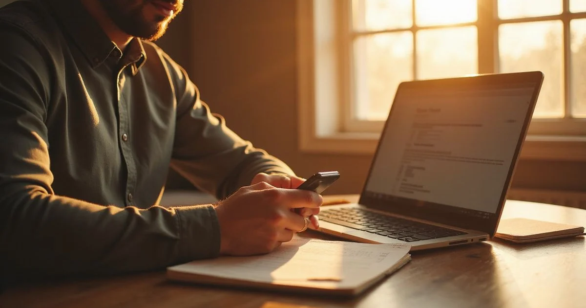 Renter weighing approval options with a notepad and laptop