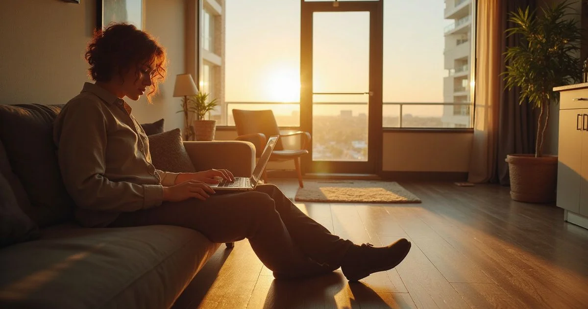 Shift worker reviewing pay documents on a laptop at home