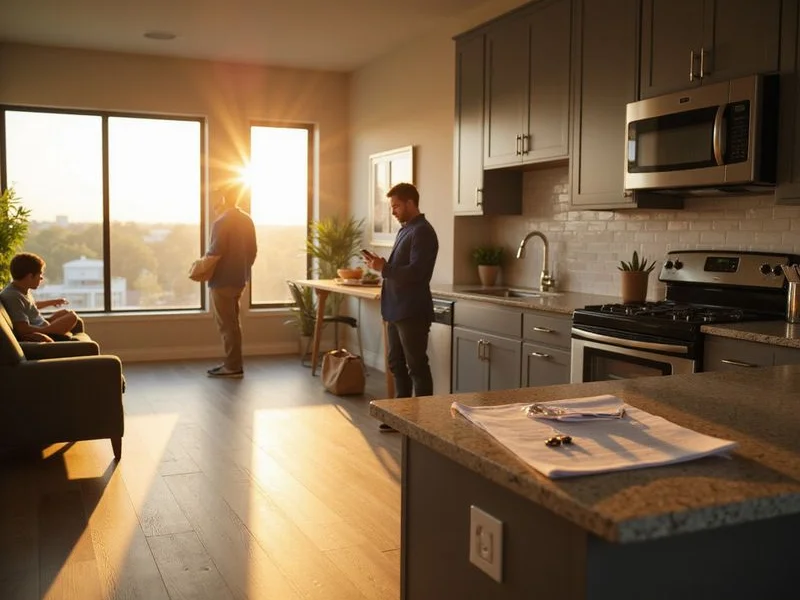 Keys and a move-in checklist on a kitchen counter