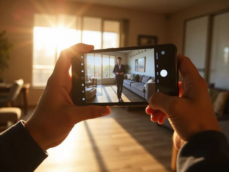 Locator filming an apartment walkthrough on a phone