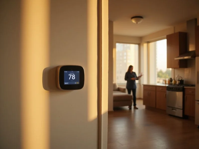 Thermostat on a wall in a modern Houston apartment