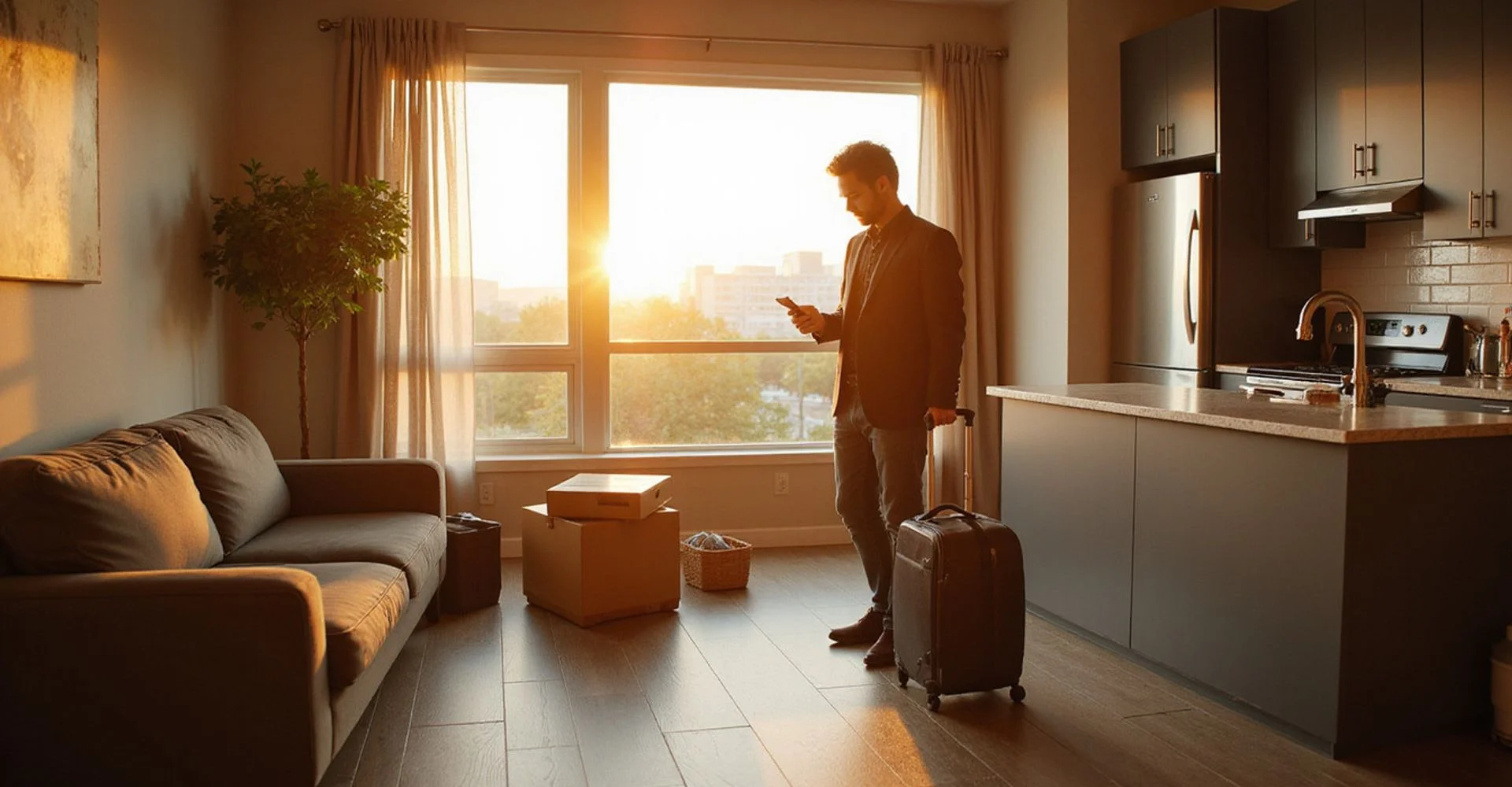 Relocating professional arriving at a furnished Houston apartment
